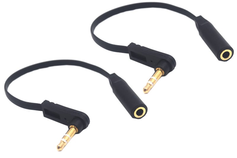 Kework 15cm 1/8" 3.5mm TRS Jack Audio Flat Cable, 2 Pack, Straight Male to 90 Degree Angle Male 3.5mm 3 Pole Stereo Plug Headphone Headset AUX Cord - Image 1